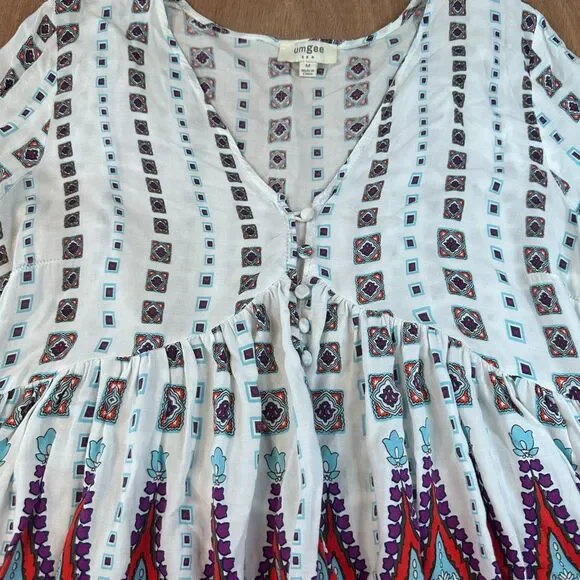 Umgee Tunic Top Womens Medium Boho Floral Long Sleeve Flowy Blouse - Picture 2 of 6